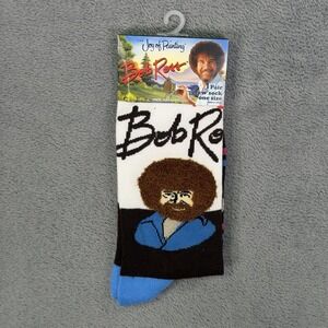 New Bob Ross Joy of Painting Brown Novelty Crew Socks Fuzzy Hair 1 Pair